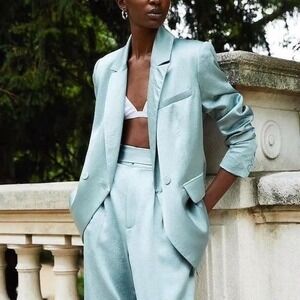 Ba&sh Jade Wili Textured Double Breasted Blazer Sage Green